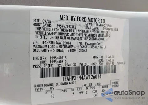 2010 Ford Focus Se z USA, uszkodzony, nr VIN 1FAHP3FN4AW126014